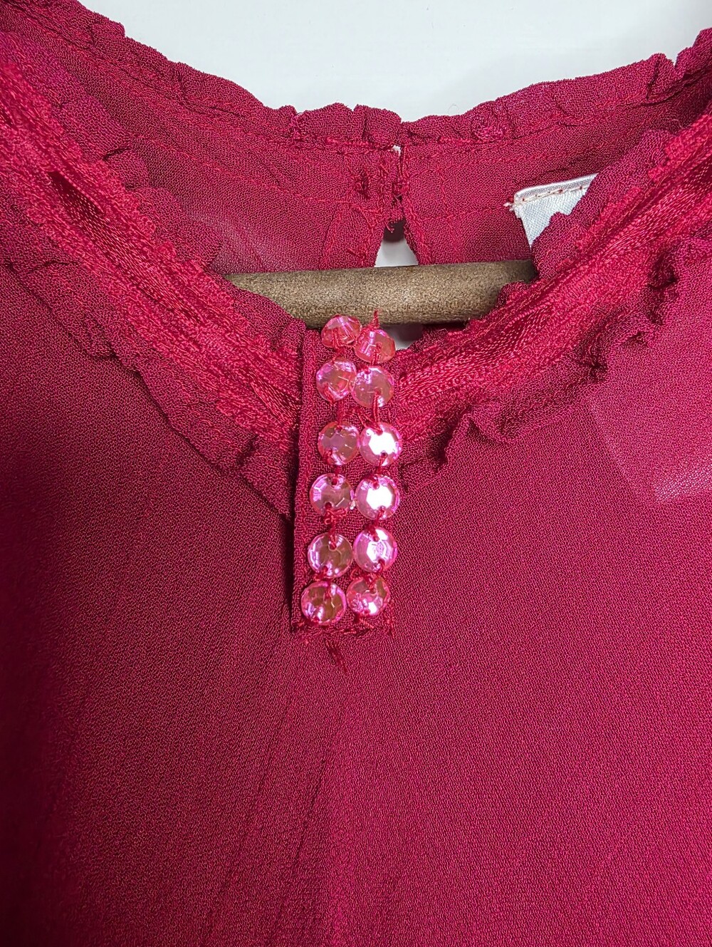 April Cornell Sheer Overlay Dress – Girls’ Size 11/12 – Berry Red - Picture 4 of 10